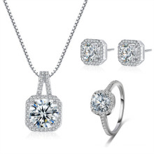 Hot Sale Silver CZ Necklace Earrings Ring Set Women Wedding Fashion Jewelry